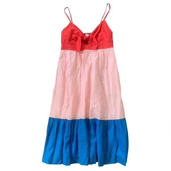 J.Crew Petite Colorblock Tie Front Midi Sundress NWT Coral Pink Blue Dress 10P - Picture 4 of 9